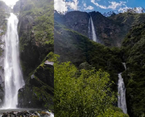 Cascada Wayra Phauchinta bei Sandia: Doppelter Wasserfall im grünen Osten von Puno